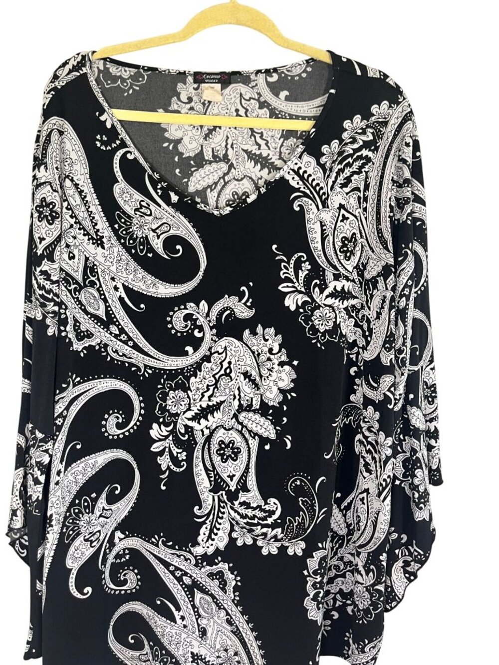 Cocomo Paisley Tunic Top 3X Black Floral Neutral Preppy Resort Classic Chic Arts